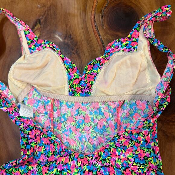 Vintage 80s 90s Sassafras Women's Bathing Suit 7/8 Small Floral One piece Beach - Picture 4 of 7